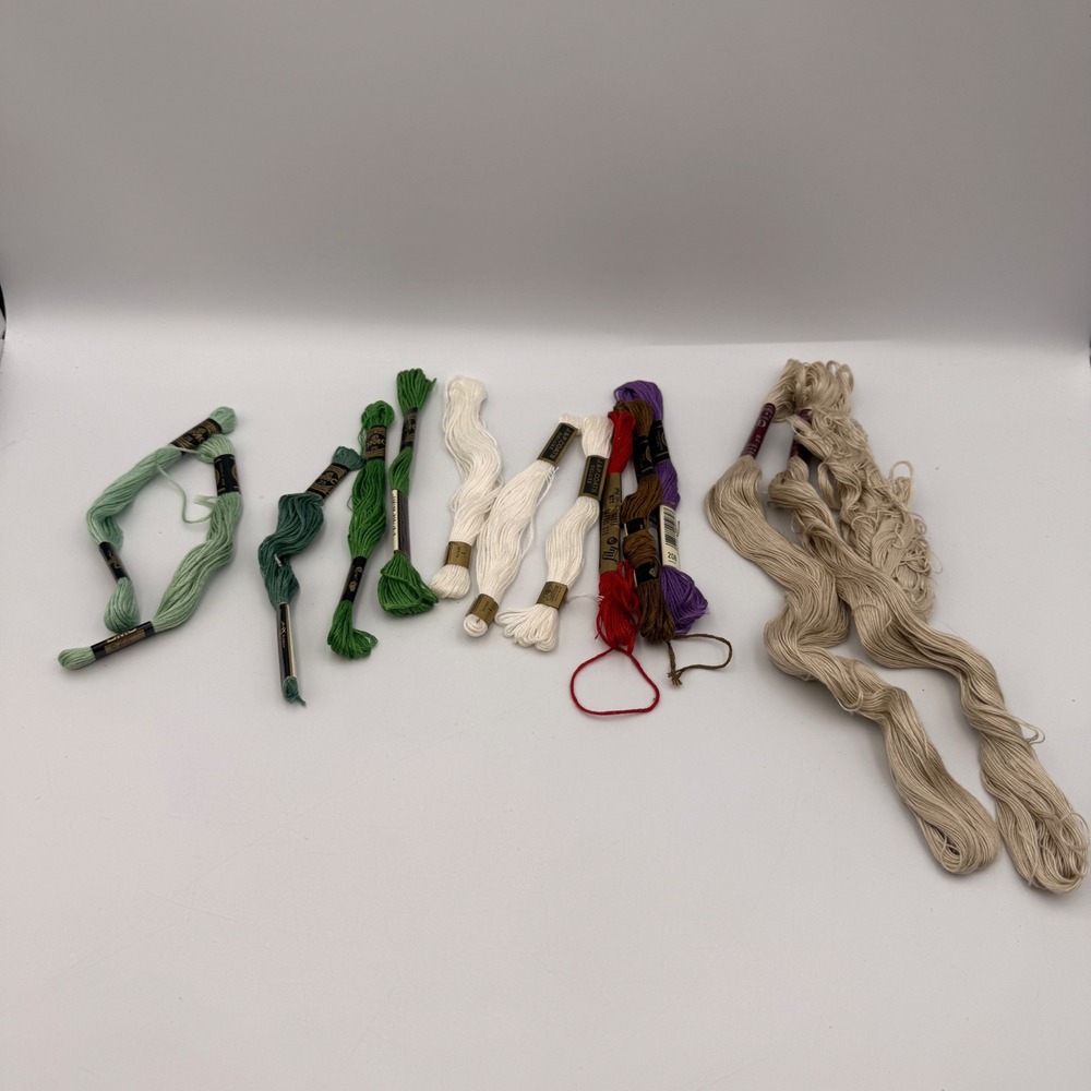 DMC J.P. Coats Embroidery Floss Lot Green White Red Brown Purple Cotton Thread